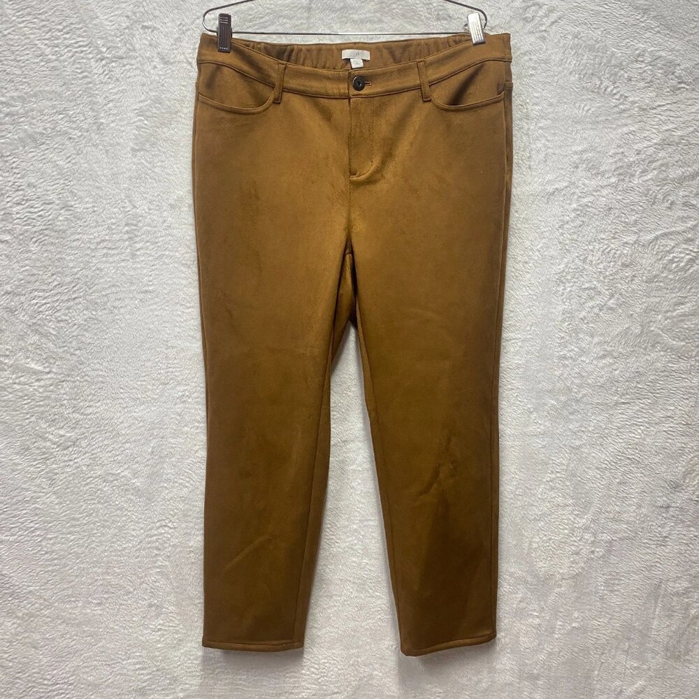 J. Jill Faux Suede Luxe Taylor Pants Womens‎ 16P Cognac Brown Ankle Straight Leg